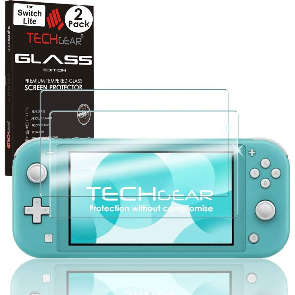 Techgear 2 Pack Switch Lite Glass Edition, Genuine Tempered Glass Screen Protector [9H Hardness] [No-Bubble] Compatible For Nintendo Switch Lite