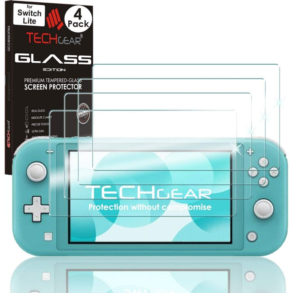 Techgear 4 Pack Switch Lite Glass Edition, Genuine Tempered Glass Screen Protector [9H Hardness] [No-Bubble] Compatible For Nintendo Switch Lite