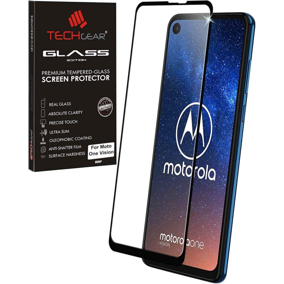 TECHGEAR Moto One Vision GLASS Edition Genuine Tempered Glass Screen Protector [9H Hardness] [No-Bubble] Compatible for Motorola Moto One Vision