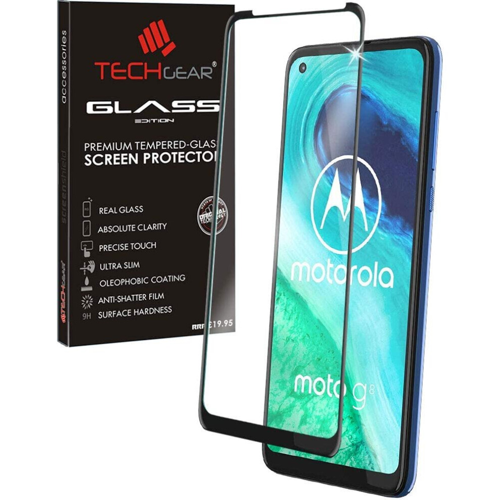 TECHGEAR 3D GLASS Edition Compatible for Motorola Moto G8, Edge to Edge Tempered Glass Screen Protector Cover [Full Screen] [9H Hardness]  [No-Bubble]