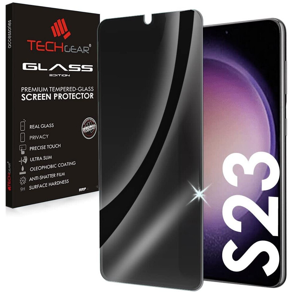 TECHGEAR Anti Spy Screen Protector fits Samsung Galaxy S23 5G - PRIVACY Filter 3D GLASS Edition Genuine Tempered Glass Full Screen Protector