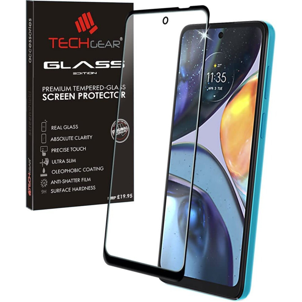 Techgear 3D Glass Edition Compatible For Motorola Moto G22, Tempered Glass Screen Protector Cover [Full Screen] [9H Hardness] [No-Bubble]