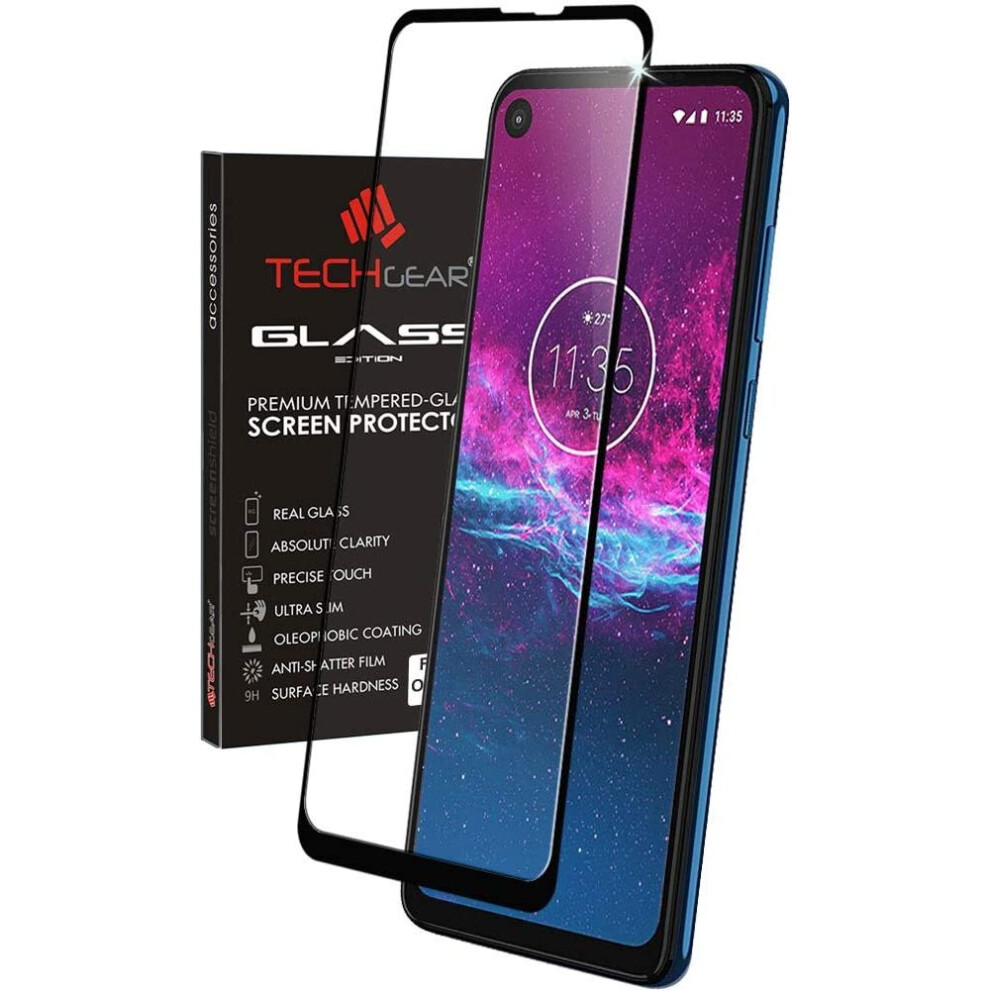 TECHGEAR Moto One Action GLASS Edition Genuine Tempered Glass Screen Protector [9H Hardness] [No-Bubble] Compatible for Motorola Moto One Action