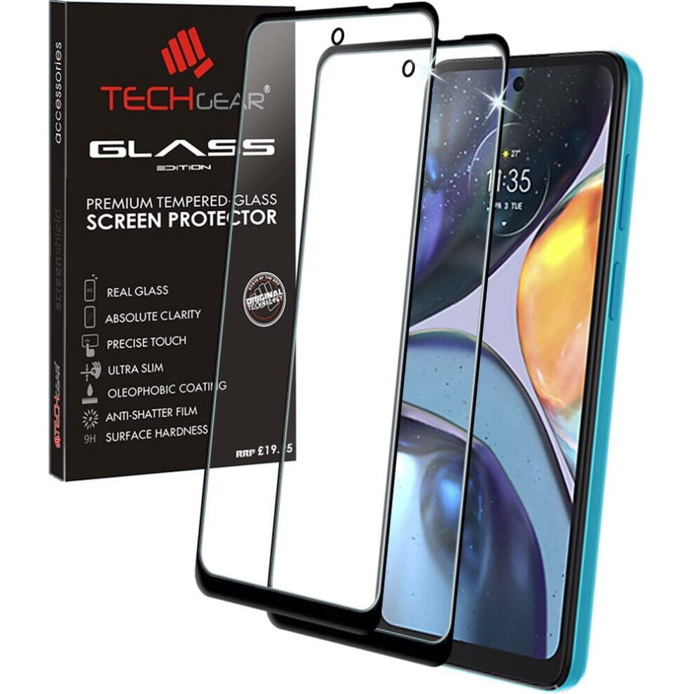 2 Pack of TECHGEAR 3D GLASS Edition Compatible for Motorola Moto G22 Tempered Glass Screen Protector [Full Screen] [9H Hardness]  [No-Bubble]