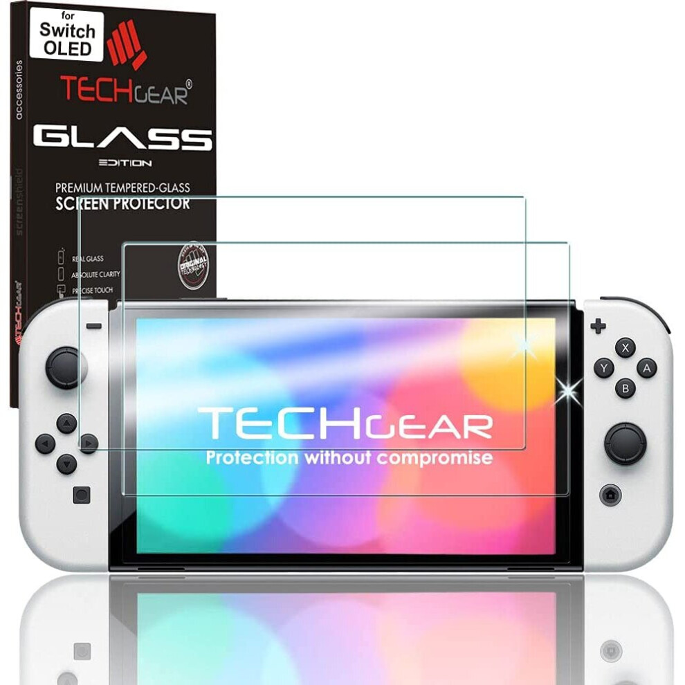 TECHGEAR 2 Pack Nintendo Switch OLED 7" 2021 - GLASS Edition, Genuine Tempered Glass Screen Protector [2.5D] [9H Hardness]  [No-Bubble]