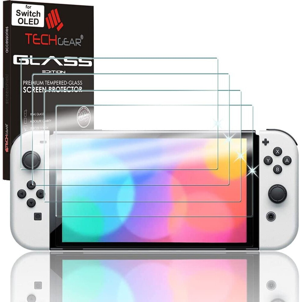 Techgear 4 Pack Switch Oled 7" Glass Edition, Tempered Glass Screen Protector [9H Hardness] [No-Bubble] Compatible For Nintendo Switch Oled 2021