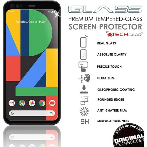 Techgear [2 Pack] TECHGEAR Pixel 4 Tempered Glass Screen Protector, GLASS Edition [9H Hardness] [No-Bubble] Compatible with Google Pixel 4 1