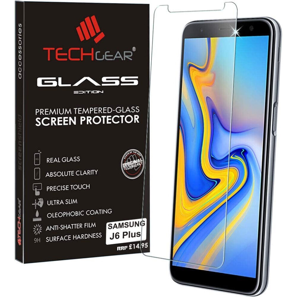 TECHGEAR GLASS Edition for Samsung Galaxy J6 Plus, J6+ 2018 Genuine Tempered Glass Screen Protector Compatible with Samsung Galaxy J6+