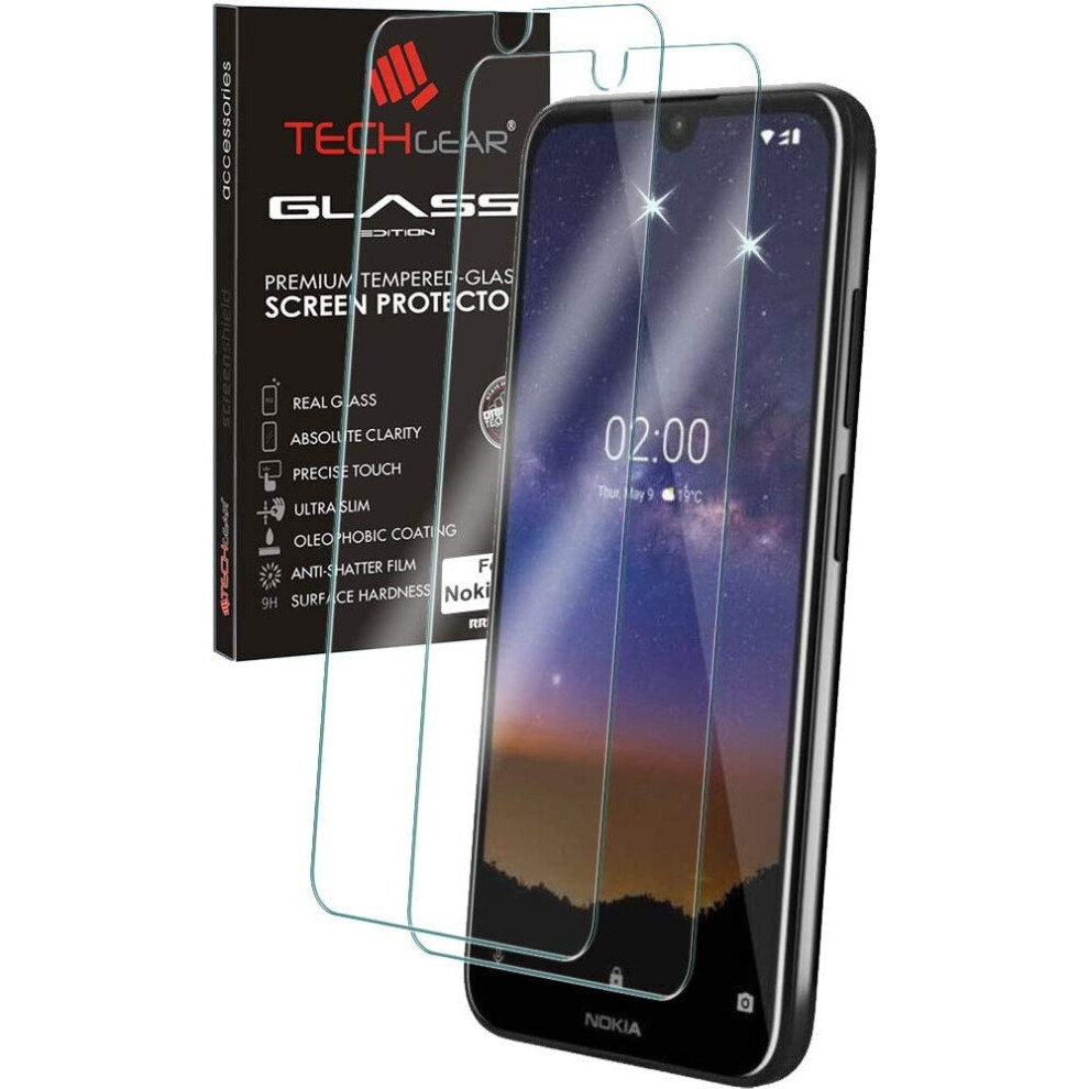 TECHGEAR [2 Pack] GLASS Edition Screen Protector for Nokia 2.2, Genuine Tempered Glass Screen Protector [9H Hardness] [No-Bubble]