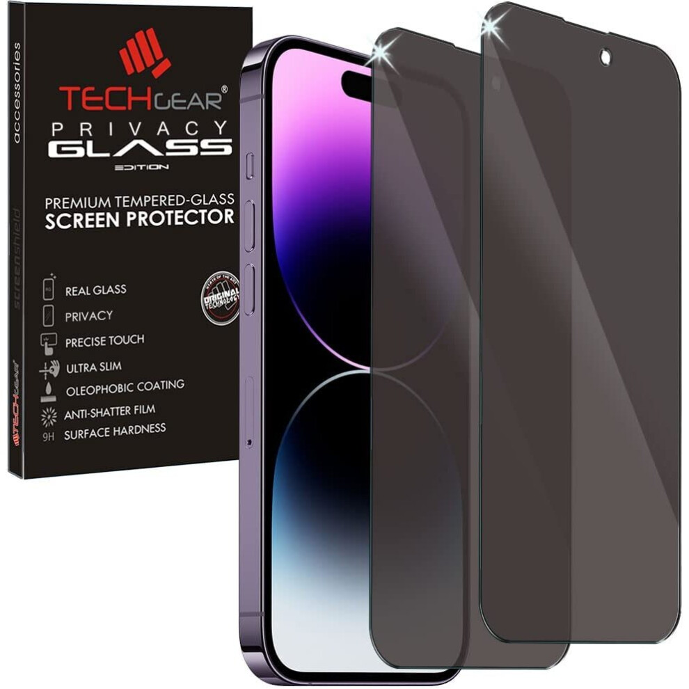 Techgear [2 Pack] Anti Spy Screen Protectors For Apple Iphone 14 Pro 6.1" - Privacy Filter Glass Edition Genuine Tempered Glass Screen Protector