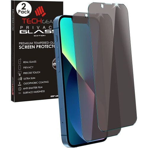Techgear [2 Pack] TECHGEAR Anti Spy Screen Protector for iPhone 14 - PRIVACY Filter GLASS Edition Genuine Tempered Glass Screen Protector