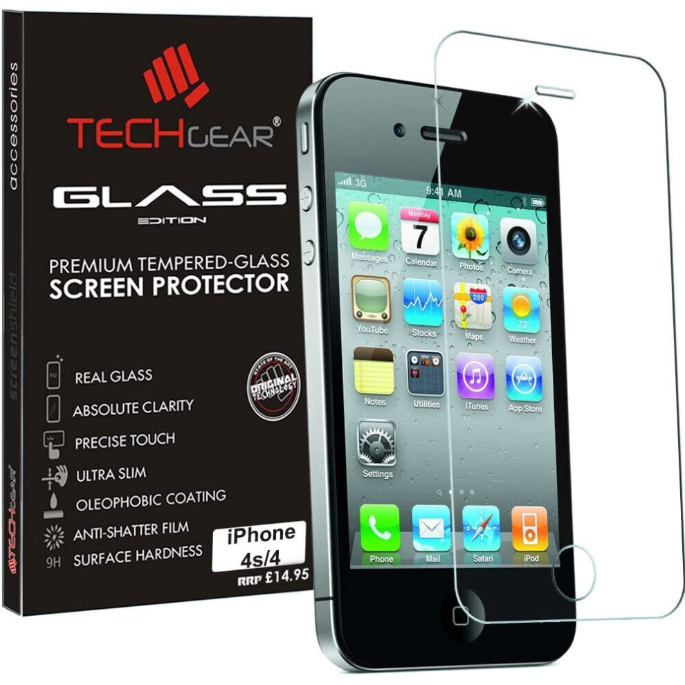 Techgear Glass Edition For Iphone 4S, Iphone 4 - Genuine Tempered Glass Screen Protector Compatible With Apple Iphone 4S, Iphone 4