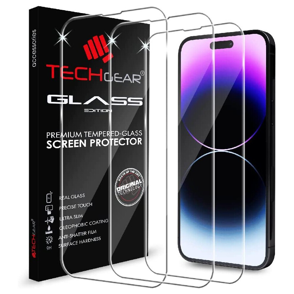 TECHGEAR [3 Pack] GLASS Edition for iPhone 14 Pro Max 6.7", Tempered Glass Screen Protectors Cover [9H Hardness] [No-Bubble]