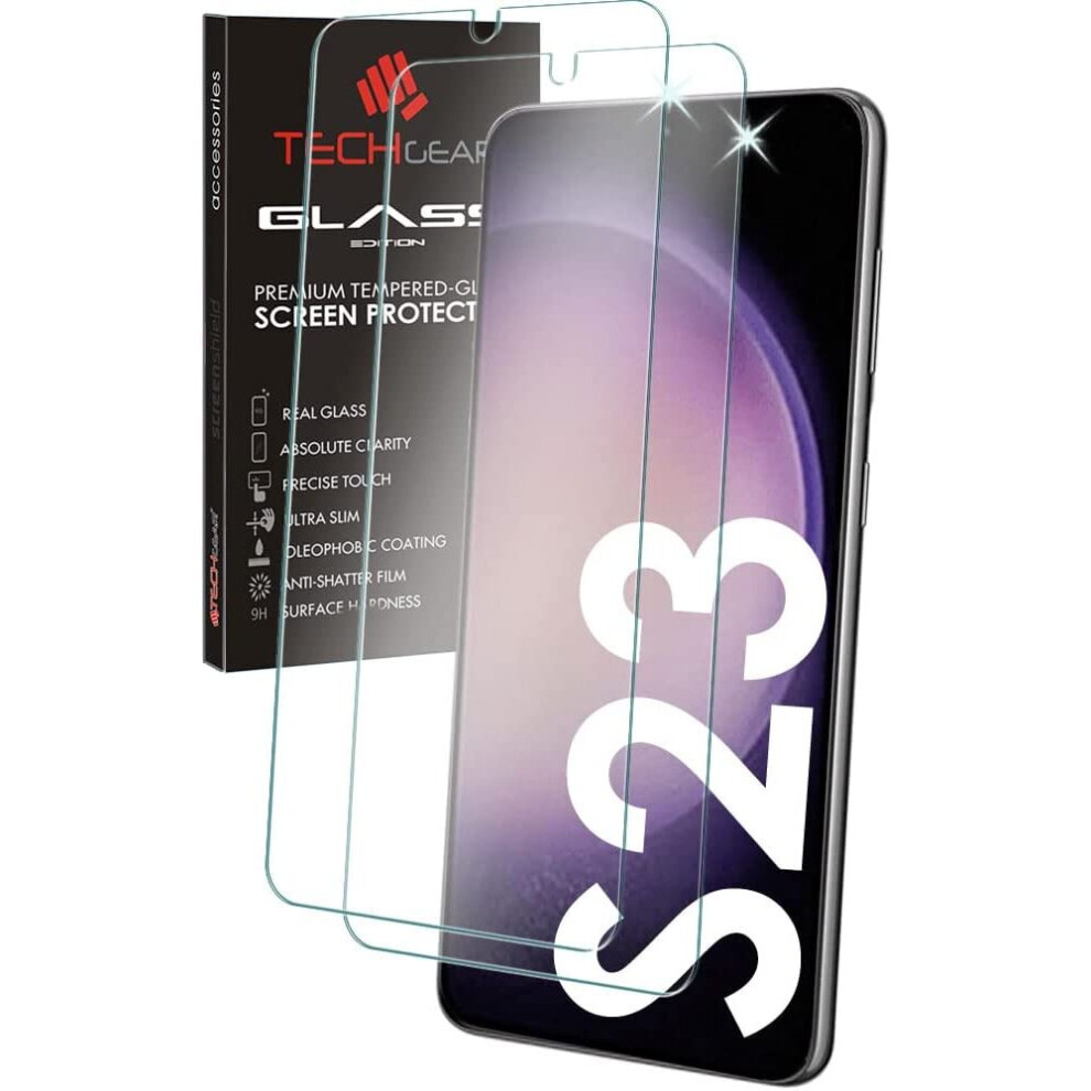 Techgear 2 Pack Glass Edition Compatible With Samsung Galaxy S23 / S23 5G, Tempered Glass Screen Protector Covers [9H Hardness] [No-Bubble]