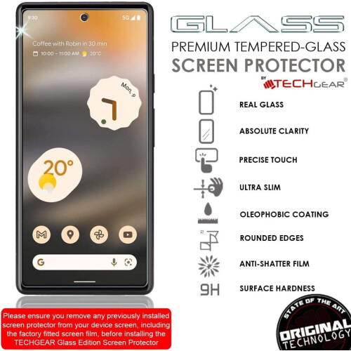 Techgear 2 Pack TECHGEAR GLASS Edition Compatible with Google Pixel 6a, Tempered Glass Screen Protector Covers [9H Hardness] [No-Bubble] 1