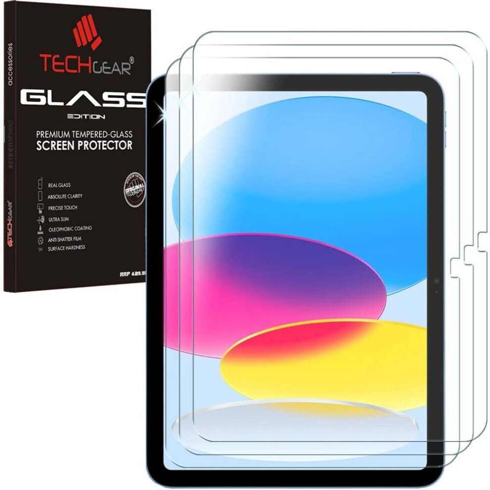 TECHGEAR 3 Pack iPad 10 10.9" 2022 GLASS Screen Protector, Tempered Glass Screen Protector [9H Hardness]  [No-Bubble] for iPad 10th Generation