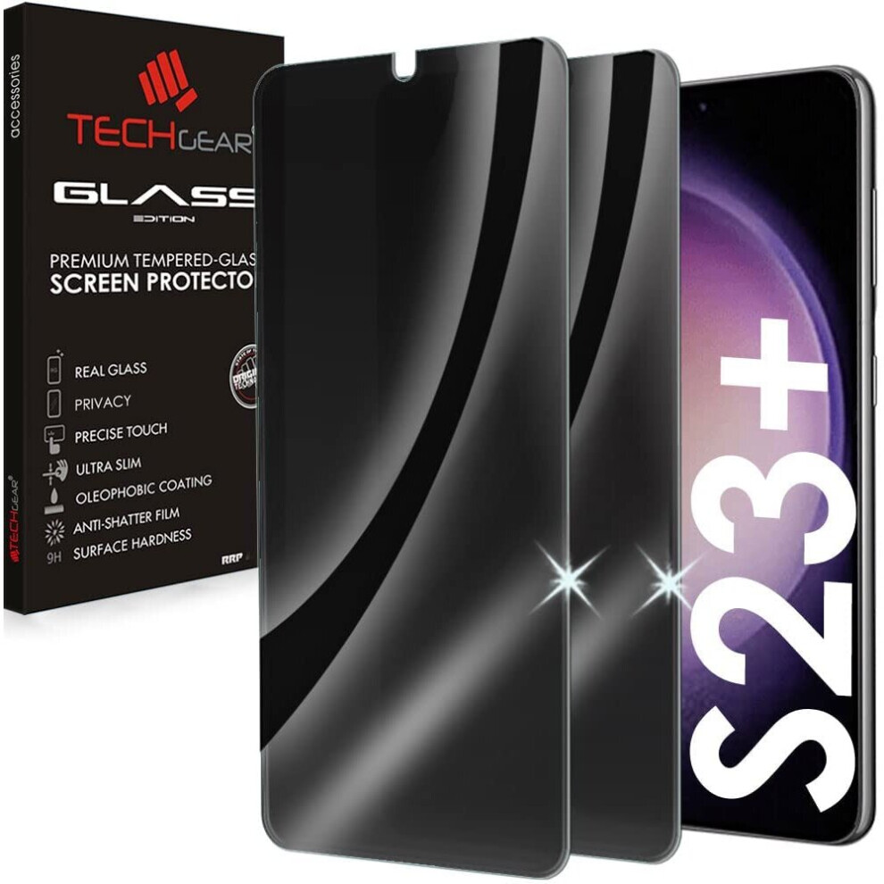 TECHGEAR [2 Pack] Anti Spy Screen Protector fits Galaxy S23 Plus 5G - PRIVACY Filter 3D GLASS Edition Genuine Tempered Glass Full Screen Protector