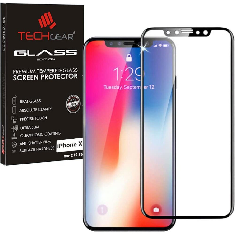 TECHGEAR Screen Protector for iPhone 11 Pro, iPhone XS [FULL Screen Adhesion] & [Full Coverage] 3D GLASS Edition Tempered Glass Screen Protector