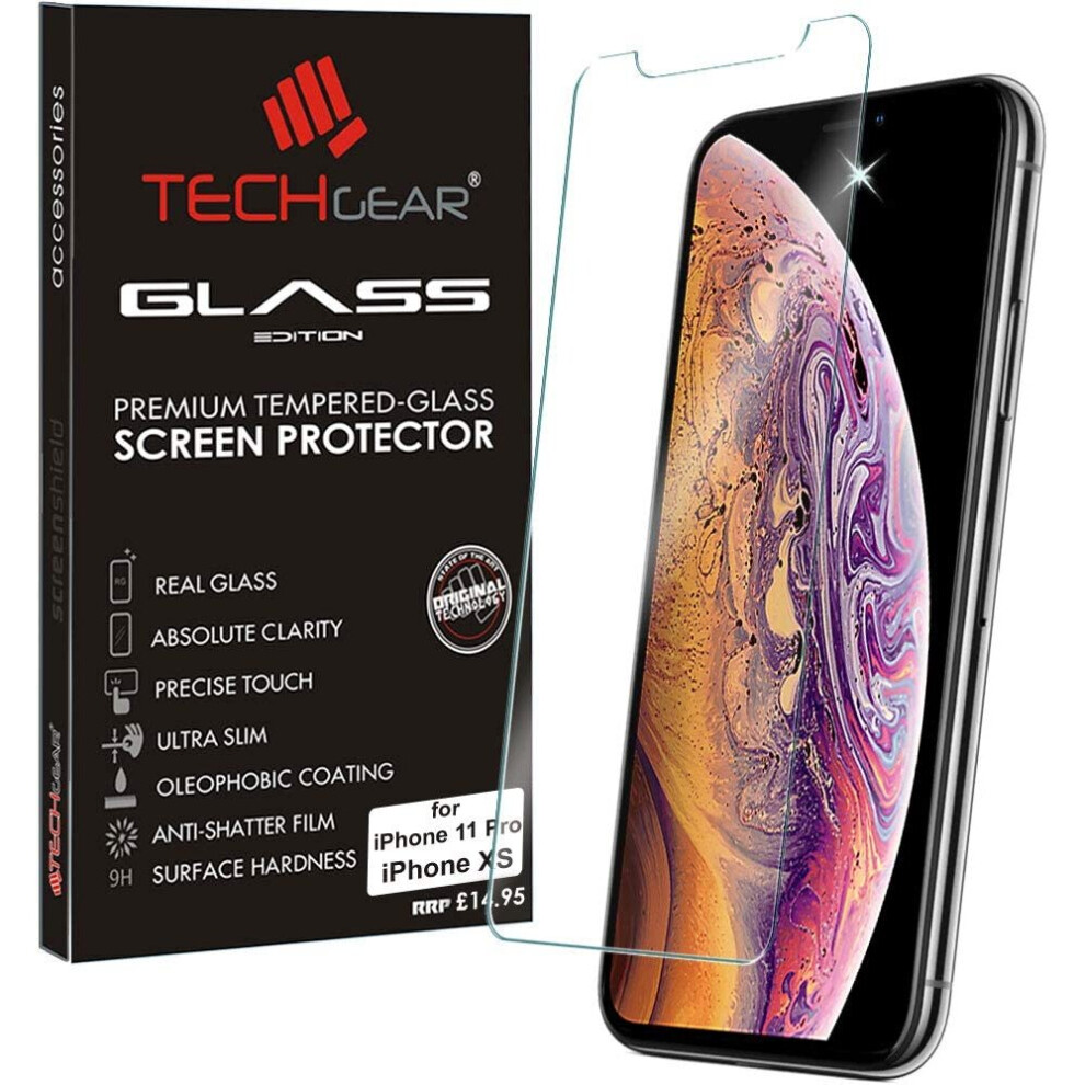 TECHGEAR Screen Protector for iPhone 11 Pro, iPhone XS, iPhone X - Genuine Tempered Glass Screen Protector