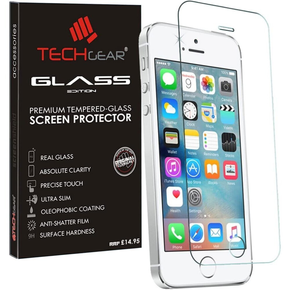 TECHGEAR GLASS Edition for iPhone SE 2016 / 5s / 5c / 5 - Genuine Tempered Glass Screen Protector Compatible with Apple iPhone SE 2016 / 5s / 5c / 5