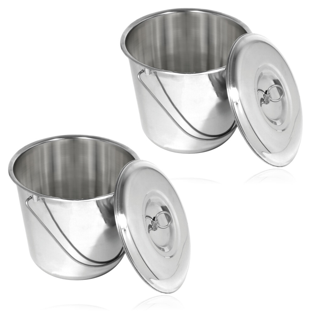 12L Metal Bucket with Lid Stainless Steel 12 Litre Large Heavy Duty Pail Handle x 2