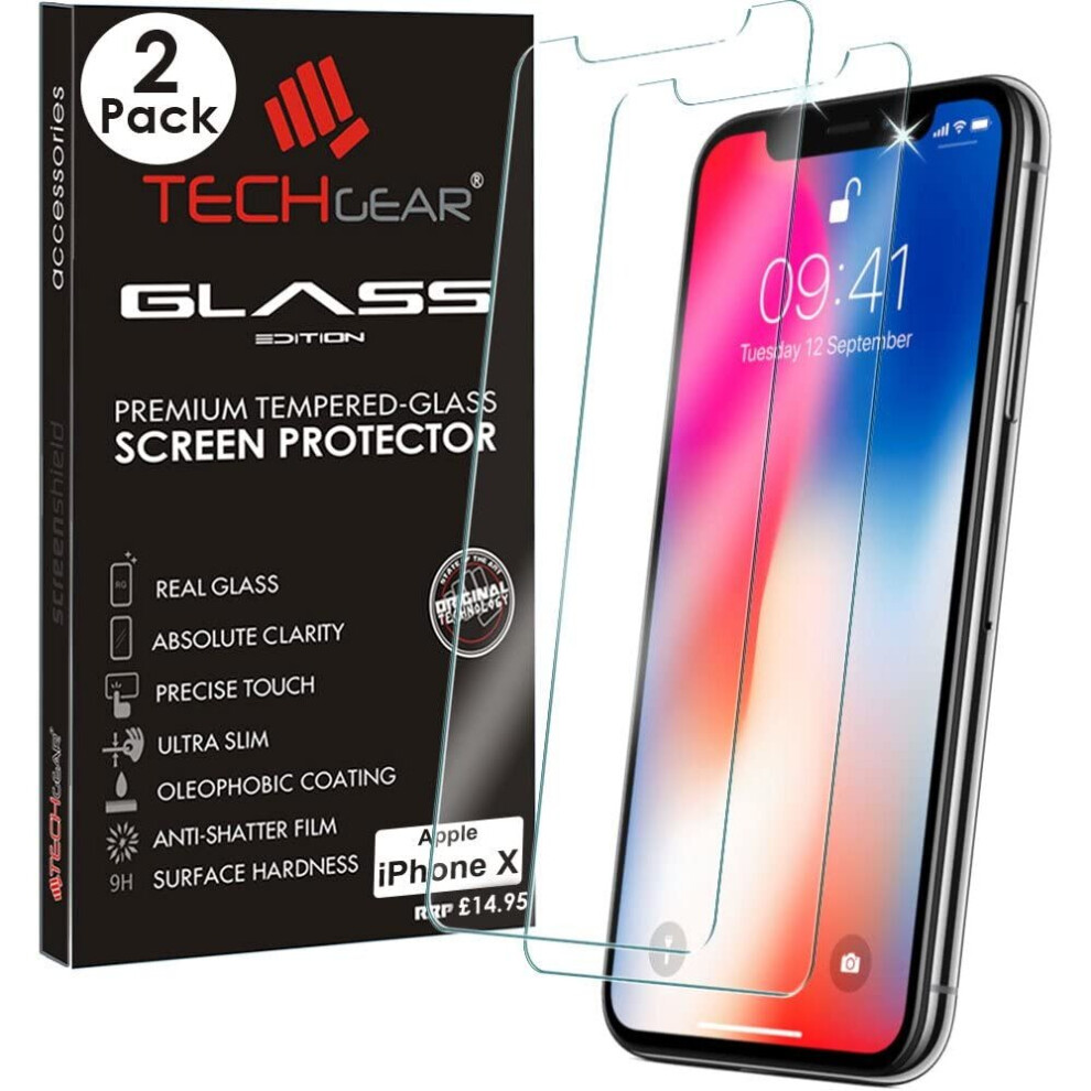 [2 Pack] TECHGEAR GLASS Edition for iPhone 11 Pro, iPhone XS, iPhone X - Genuine Tempered Glass Screen Protector