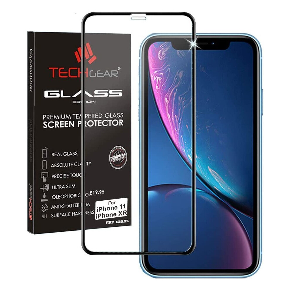 TECHGEAR Screen Protector for iPhone 11, iPhone XR [FULL Screen Adhesion] [Full Coverage] 3D GLASS Edition Tempered Glass Screen Protector - Black