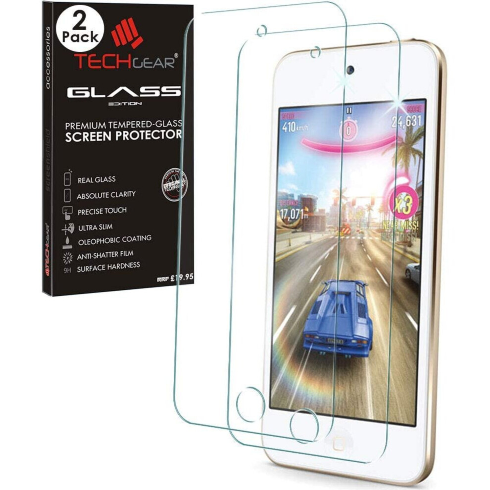 [2 Pack] TECHGEAR GLASS Edition Screen Protector for iPod Touch 7 6 5 - Genuine Tempered Glass Screen Protector for Apple iPod Touch 7th - 5th Gen