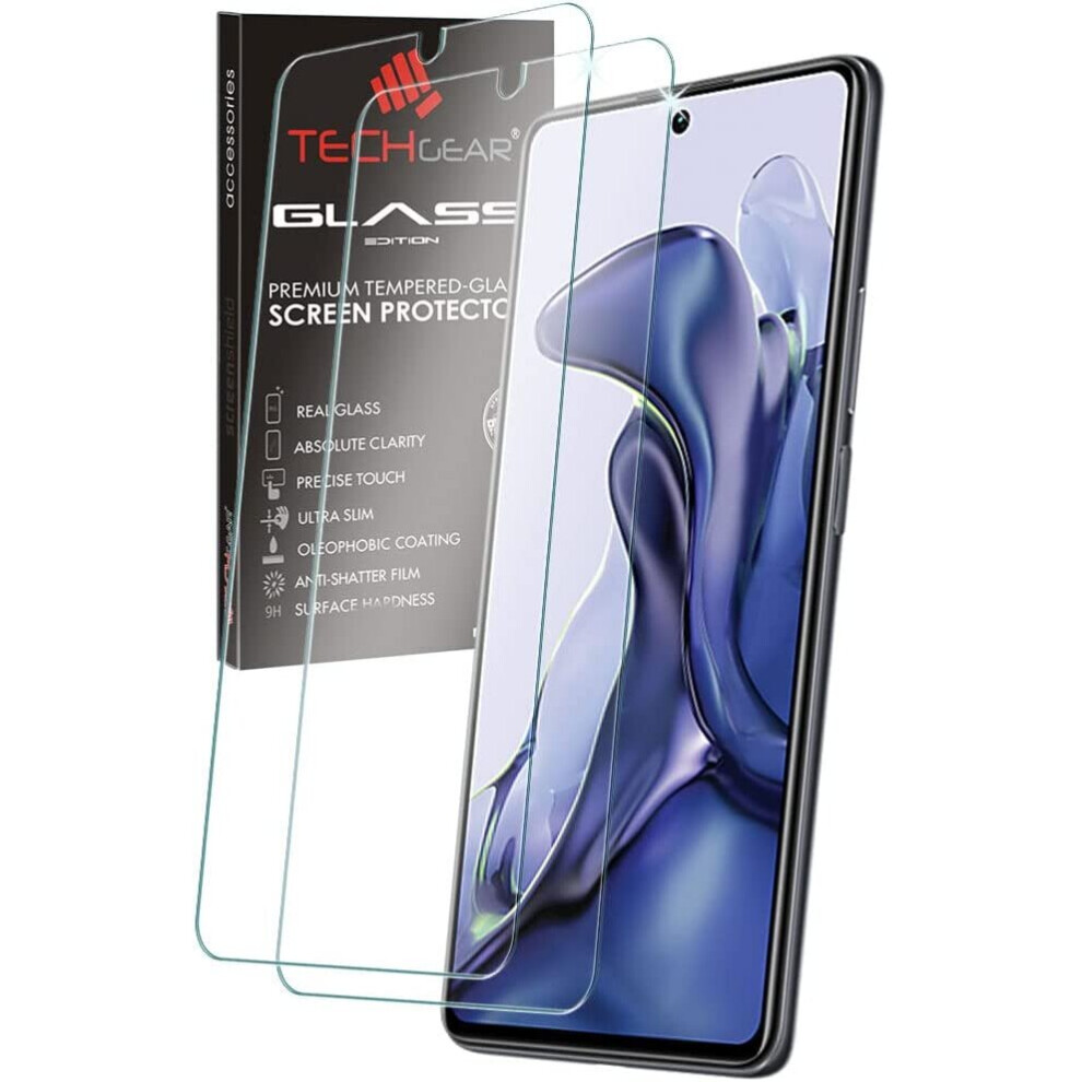 Techgear 2 Pack Glass Edition Compatible With Xiaomi 11T 5G, Tempered Glass Screen Protector Covers [9H Hardness] [No-Bubble]