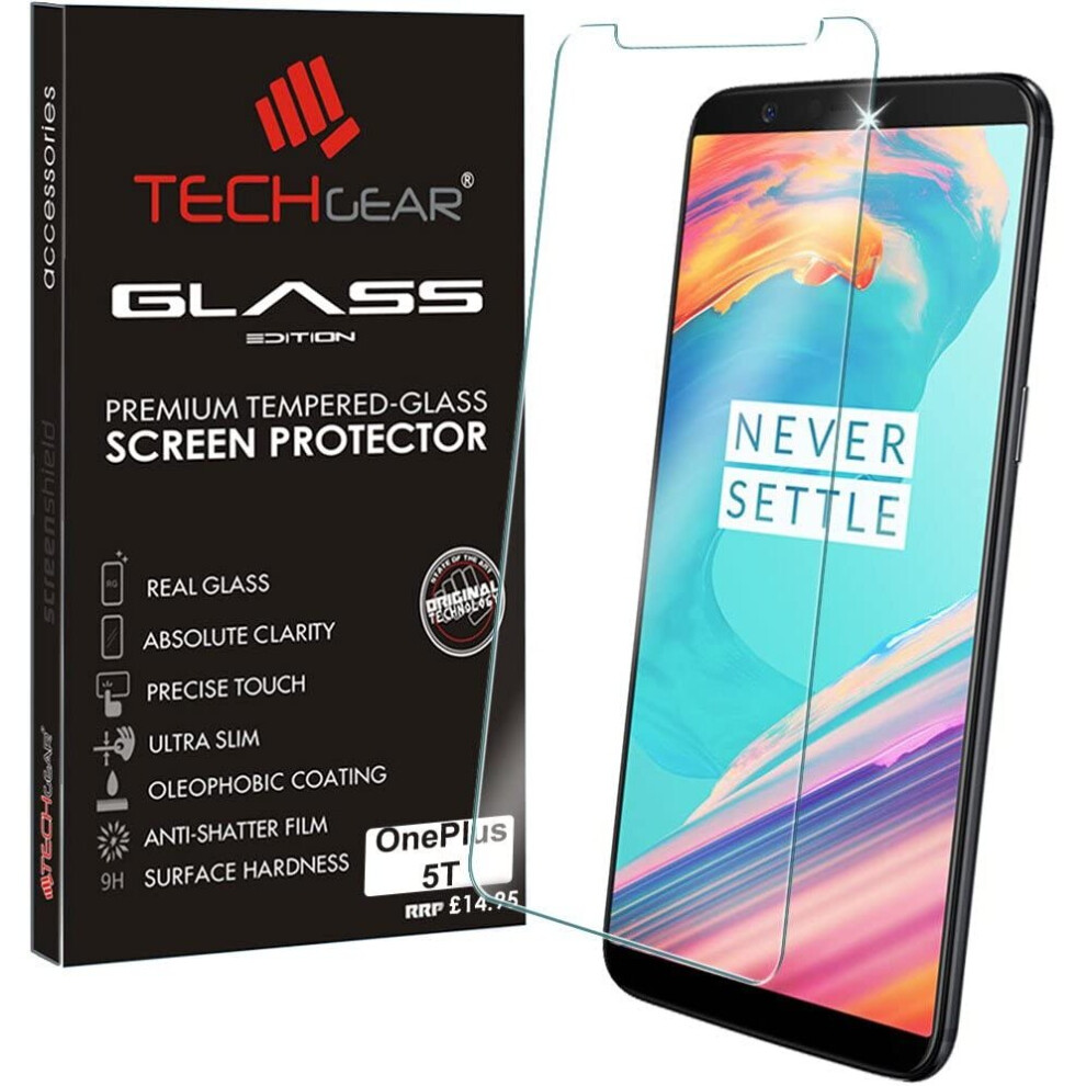 TECHGEAR Screen Protector fits OnePlus 5T - GLASS Edition Genuine Tempered Glass Screen Protector Compatible with OnePlus 5T [1+ 5T]