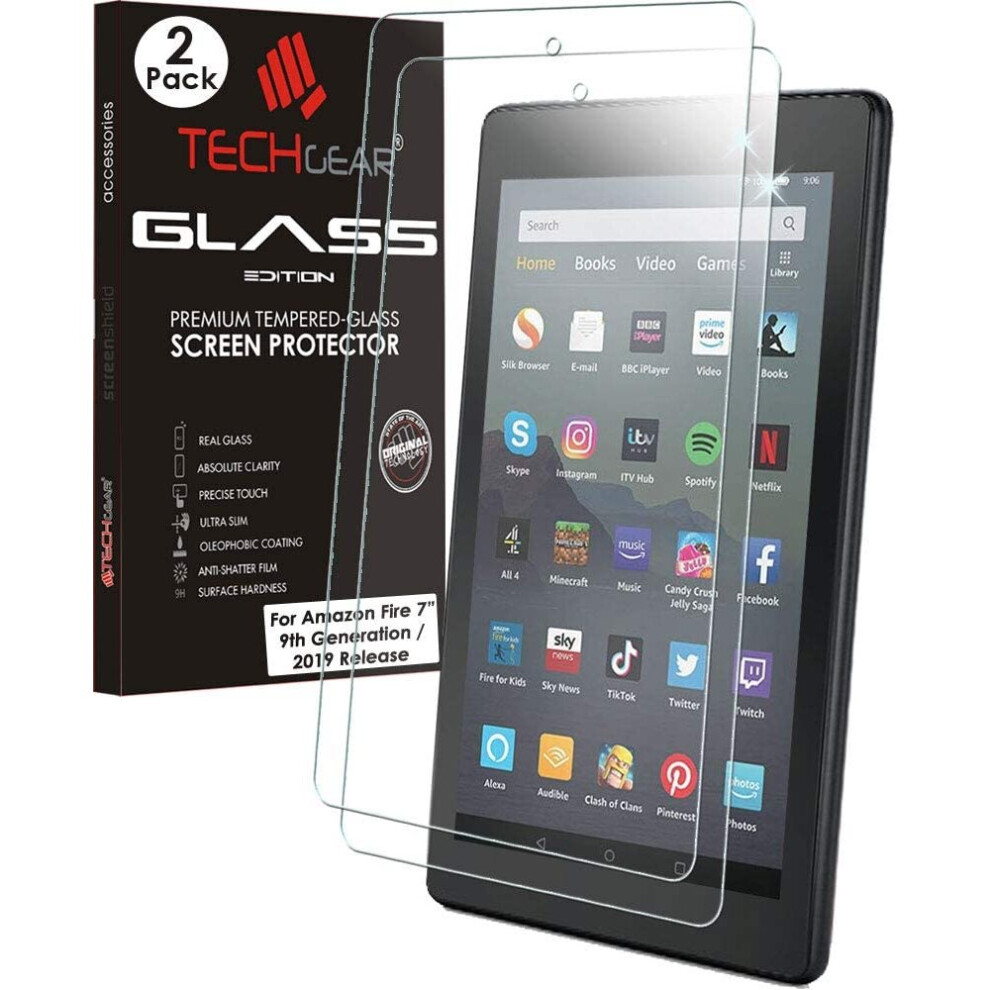TECHGEAR 2 Pack GLASS Edition fits Previous Amazon Fire 7" Tablet (2019 Release / 9th Generation) - Genuine Tempered Glass Screen Protector Cover