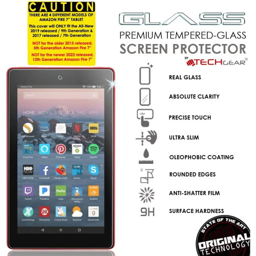 Techgear TECHGEAR GLASS Edition fits Previous Amazon Fire 7" Tablet (2019 Release / 9th Generation) - Genuine Tempered Glass Screen Protector Cover 1