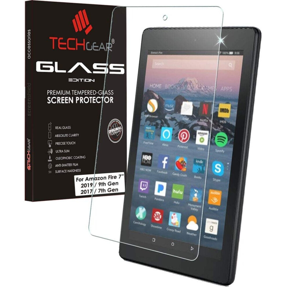 TECHGEAR GLASS Edition fits Previous Amazon Fire 7" Tablet (2019 Release / 9th Generation) - Genuine Tempered Glass Screen Protector Cover