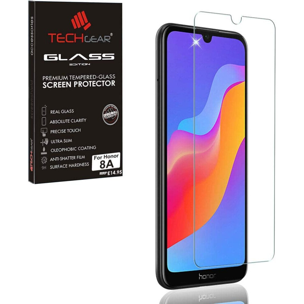 TECHGEAR GLASS Edition Screen Protector Compatible with Honor 8A, Tempered Glass Screen Protector Cover [9H Hardness] [No-Bubble]