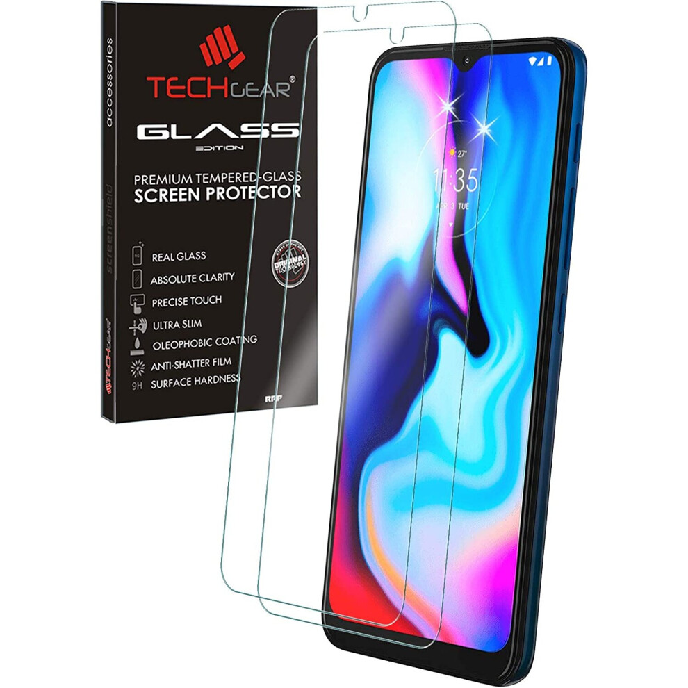 Techgear 2 Pack Of Glass Edition Compatible For Motorola Moto E22, Tempered Glass Screen Protector Covers [9H Hardness] [No-Bubble]