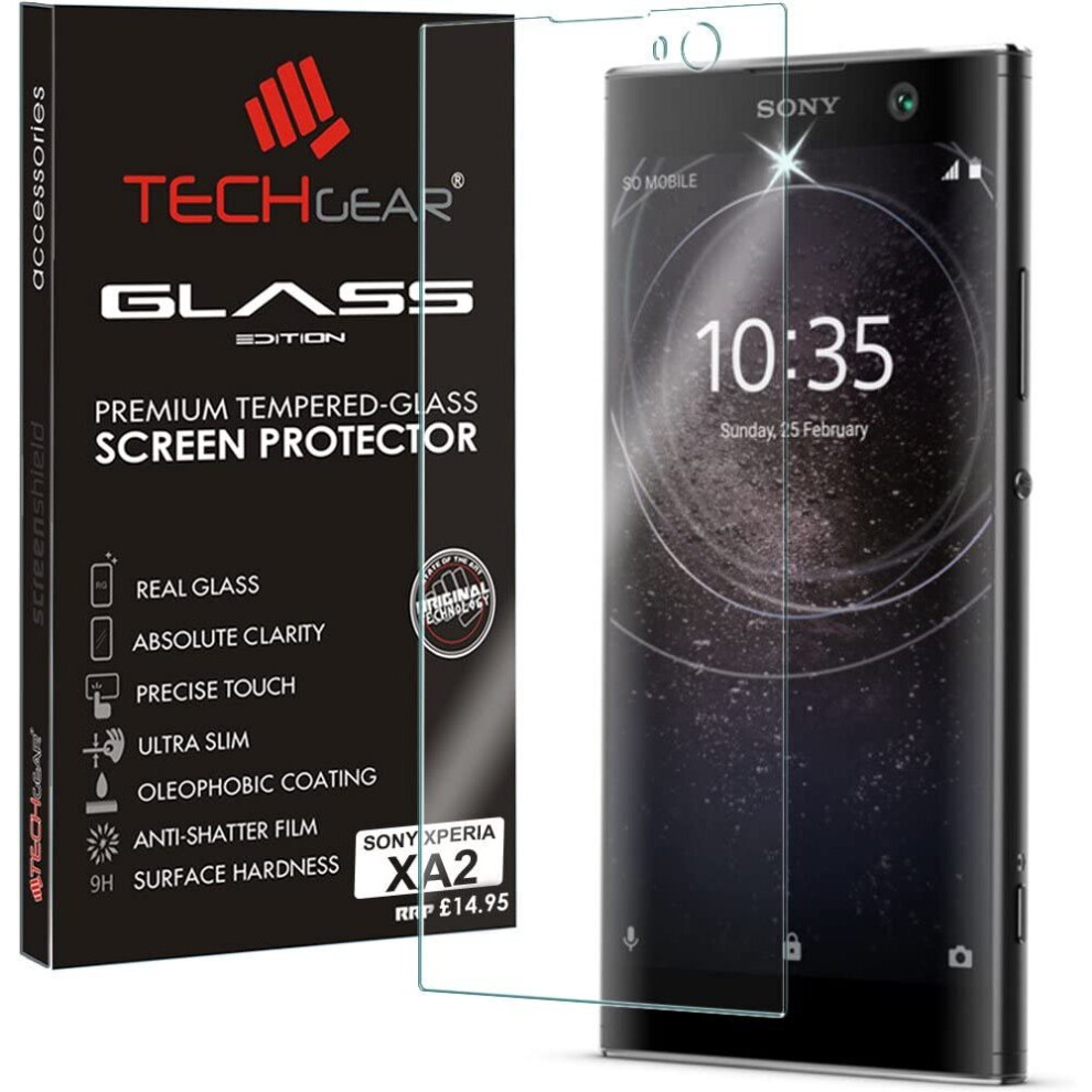 TECHGEAR Screen Protector for Xperia XA2 - GLASS Edition Genuine Tempered Glass Screen Protector Compatible with Sony Xperia XA2