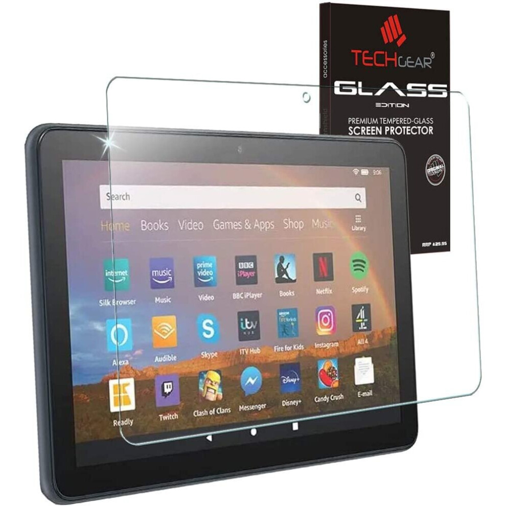 TECHGEAR Tempered Glass Screen Protector for Amazon Fire HD 8" / HD 8 Plus / HD 8 Kids / HD 8 Kids Pro (2020 & 2022 / 12th & 10th Generation No-Bubble