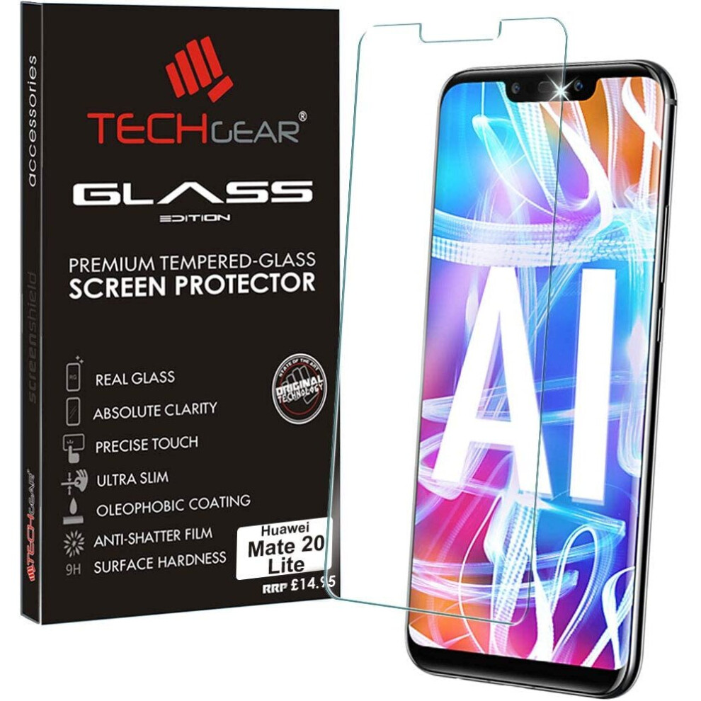 TECHGEAR Screen Protector for Mate 20 Lite, GLASS Edition Genuine Tempered Glass Screen Protector Compatible with Huawei Mate 20 Lite