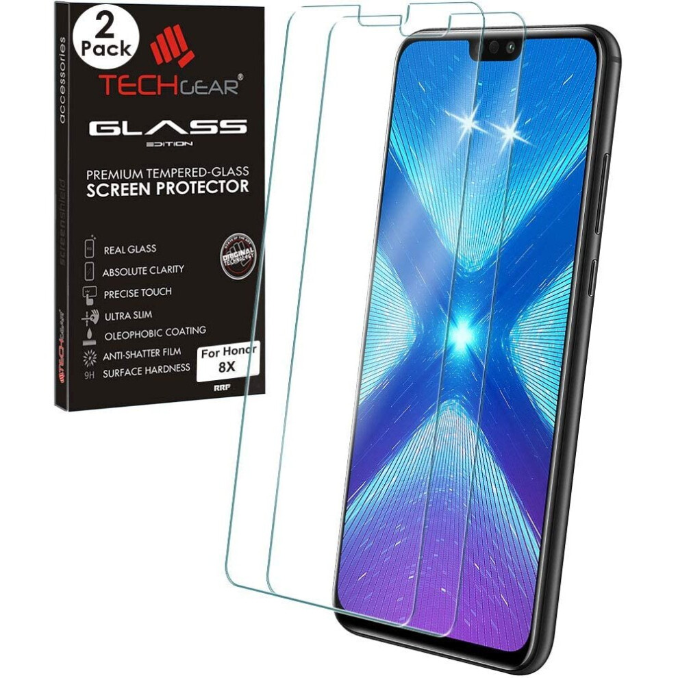 [2 Pack] TECHGEAR GLASS Edition for Honor 8X Genuine Tempered Glass Screen Protector Compatible with Honor 8X