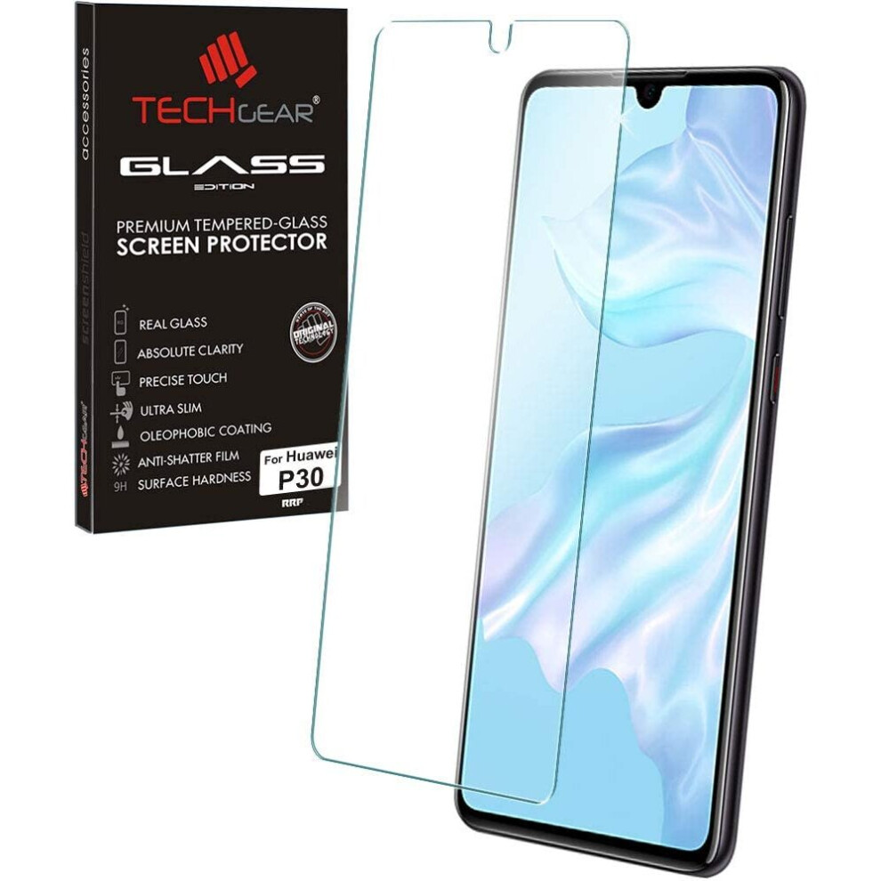 Techgear Screen Protector Fits Huawei P30, Glass Edition Genuine Tempered Glass Screen Protector Compatible With Huawei P30