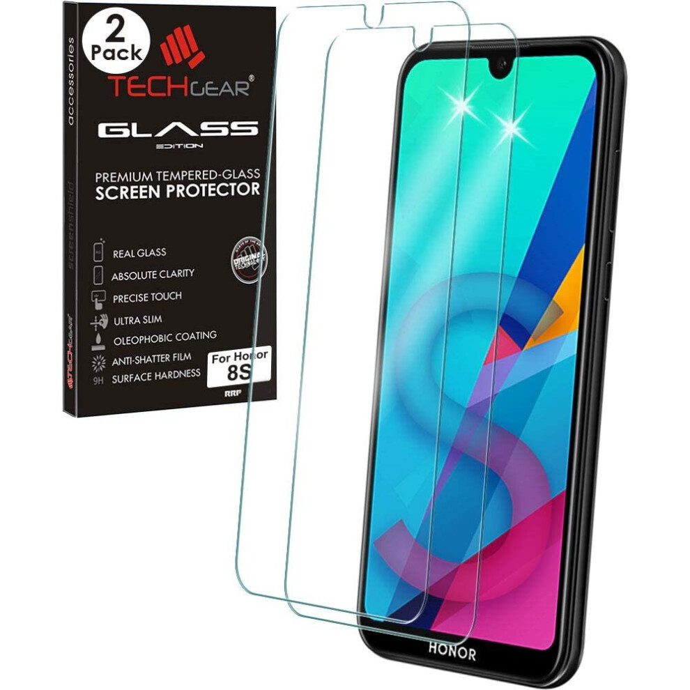 Techgear [2 Pack] Glass Edition Screen Protector For Honor 8S, Honor 8S 2020, Genuine Tempered Glass Screen Protector [9H Hardness] [No-Bubble]