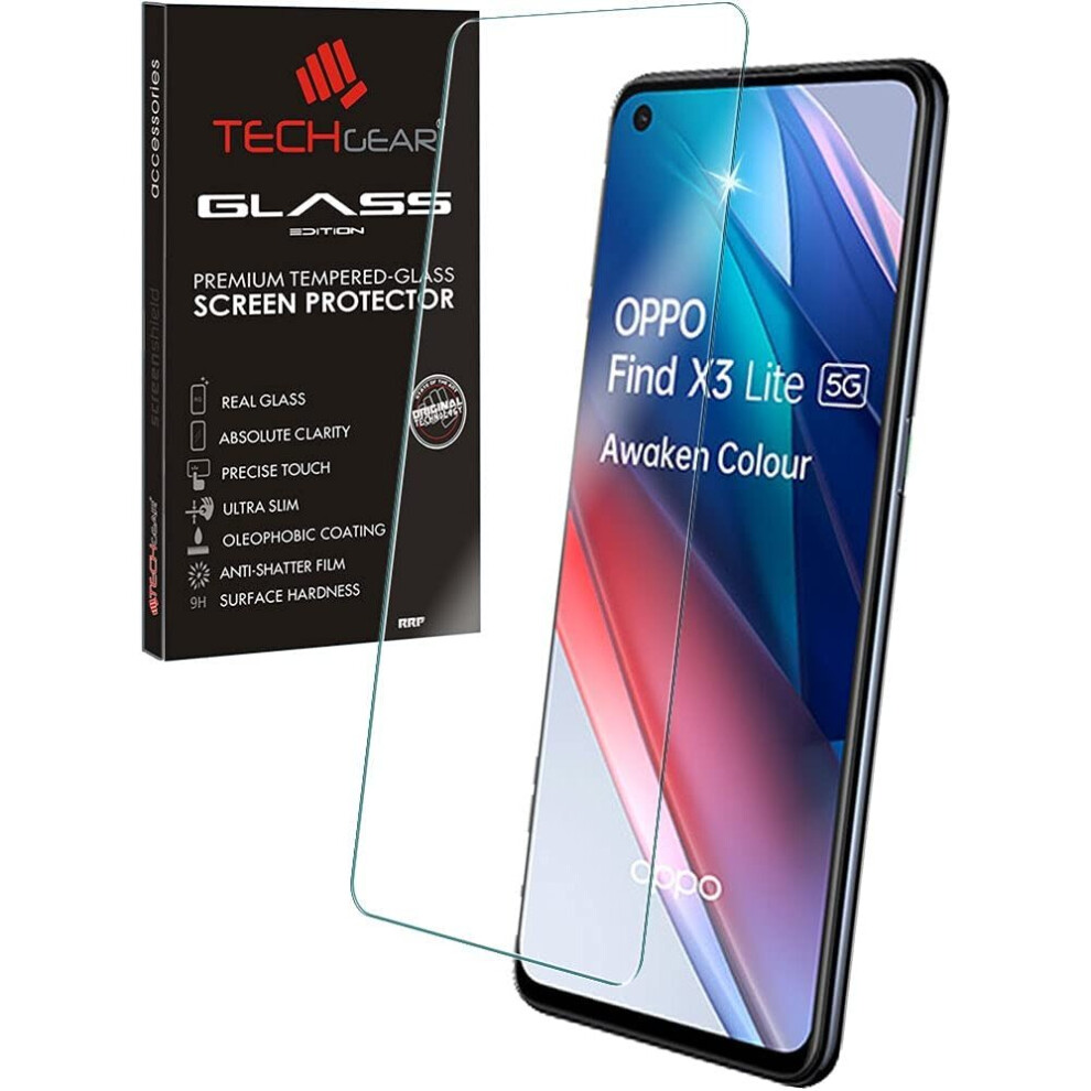 Techgear Glass Edition For Oppo Find X3 Lite 5G, Tempered Glass Screen Protector Cover [9H Hardness] [No-Bubble]