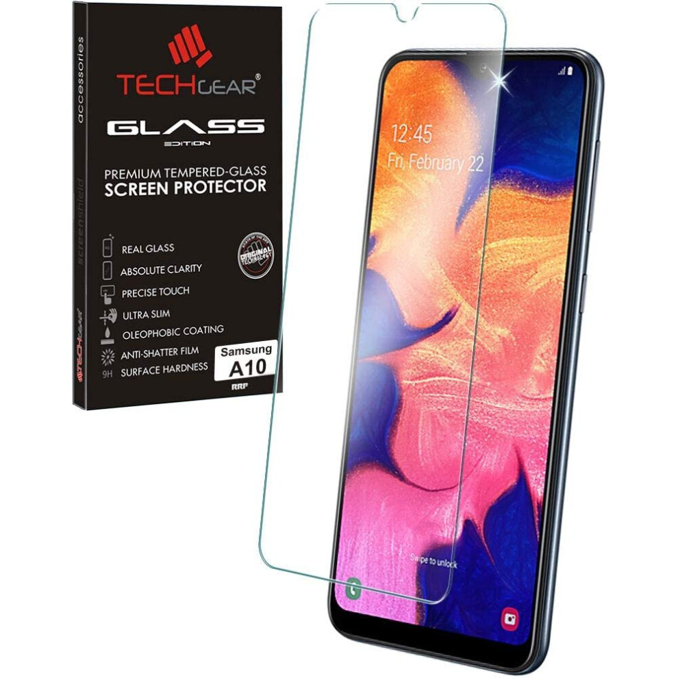 TECHGEAR GLASS Edition Compatible with Samsung Galaxy A10, Tempered Glass Screen Protector Cover [9H Hardness] [No-Bubble]