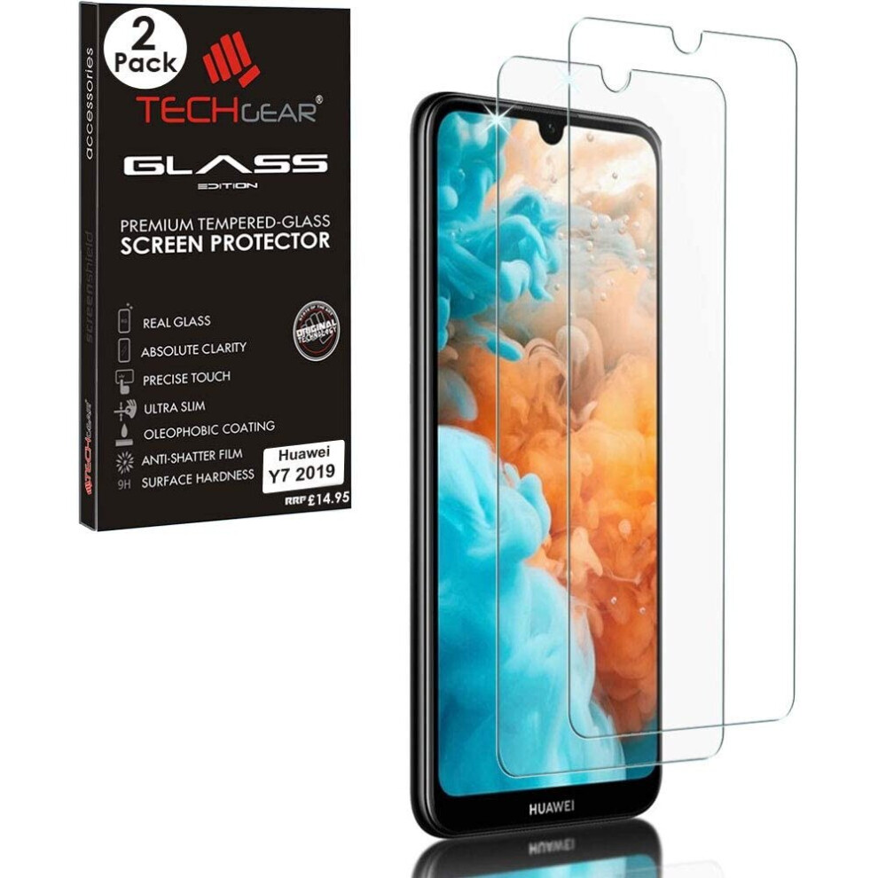Techgear [2 Pack] Glass Edition Screen Protector Compatible With Huawei Y7 2019, Tempered Glass Screen Protector Cover [9H Hardness] [No-Bubble]
