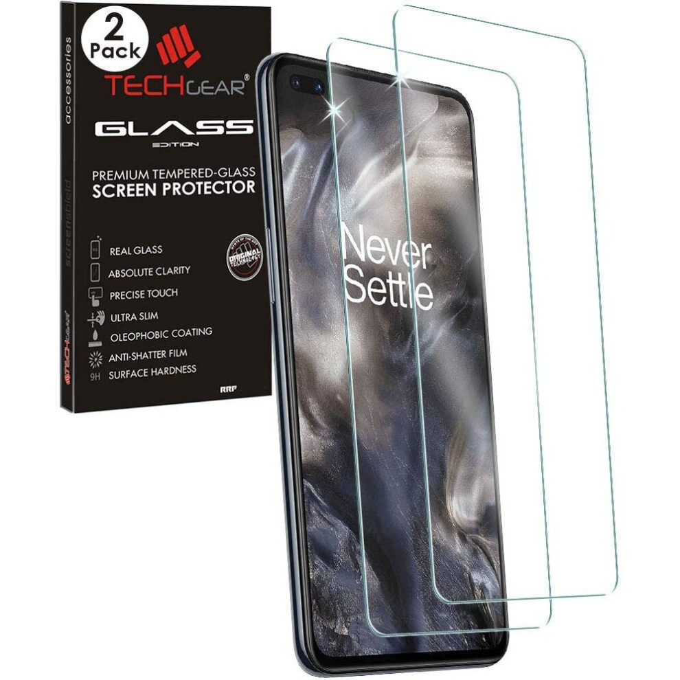 Techgear 2 Pack Glass Edition Compatible For Oneplus Nord, Tempered Glass Screen Protector Covers [9H Hardness] [No-Bubble]