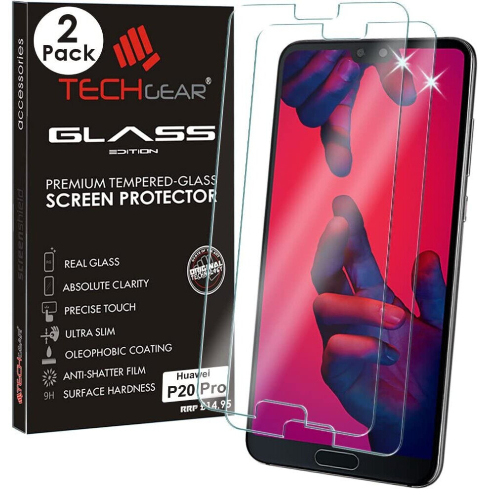 [2 Pack] TECHGEAR GLASS Edition for Huawei P20 Pro - Genuine Tempered Glass Screen Protector s Compatible with Huawei P20 Pro