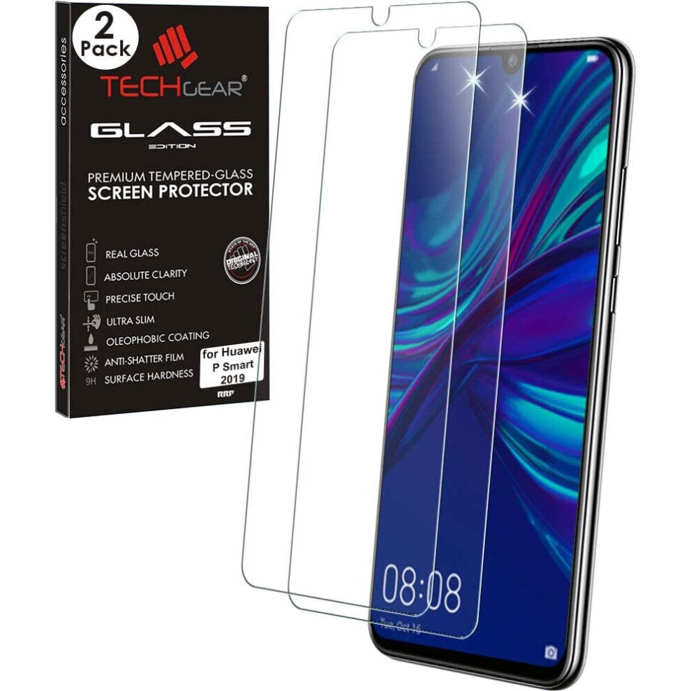 [2 Pack] TECHGEAR GLASS Edition for Huawei P Smart 2019, Genuine Tempered Glass Screen Protector Compatible with Huawei P Smart 2019