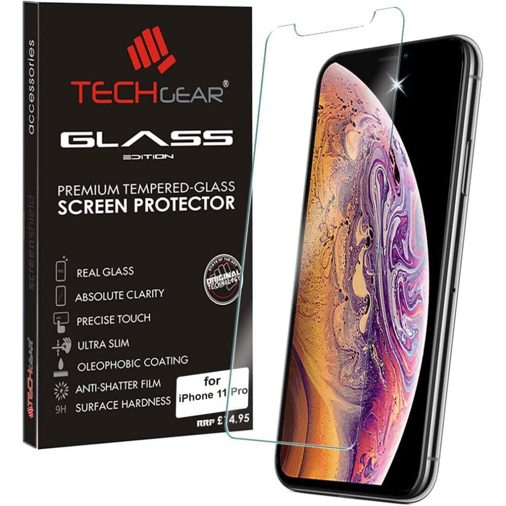 TECHGEAR GLASS Edition for iPhone 11 Pro 5.8", Tempered Glass Screen Protector Cover [9H Hardness] [No-Bubble]