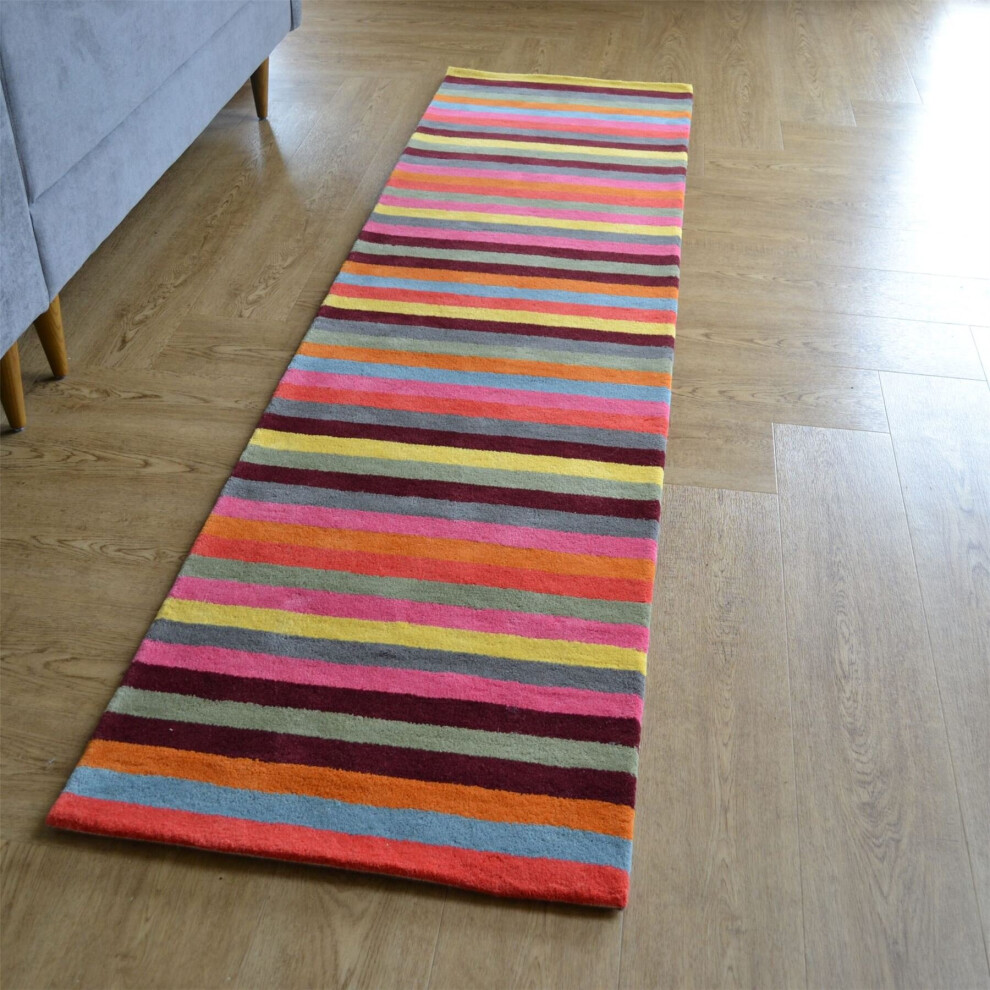 (60x230cm) Wool Stripes Runner Rug in Light Multi