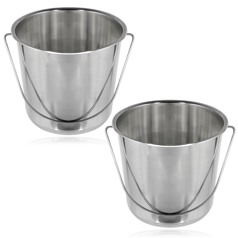 Universal 12 Litre Stainless Steel Handled Pail Bucket For Bbq / Barbecue (, Set Of 2 Buckets) Silver